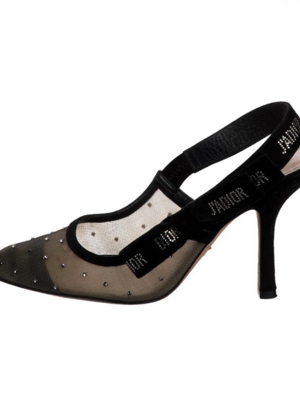 J'Adior Black Mesh Slingback Heels